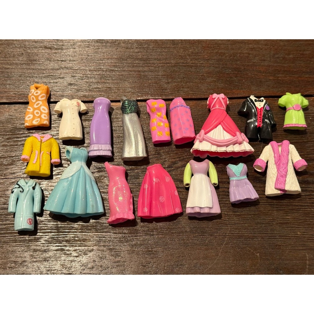 Polly Pocket Magic Fashion Pollywear Lot 17 Pieces VTG Clip On Outfits Gowns